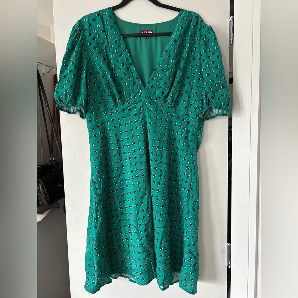STAUD Milla Printed Puff-Sleeve Minidress.